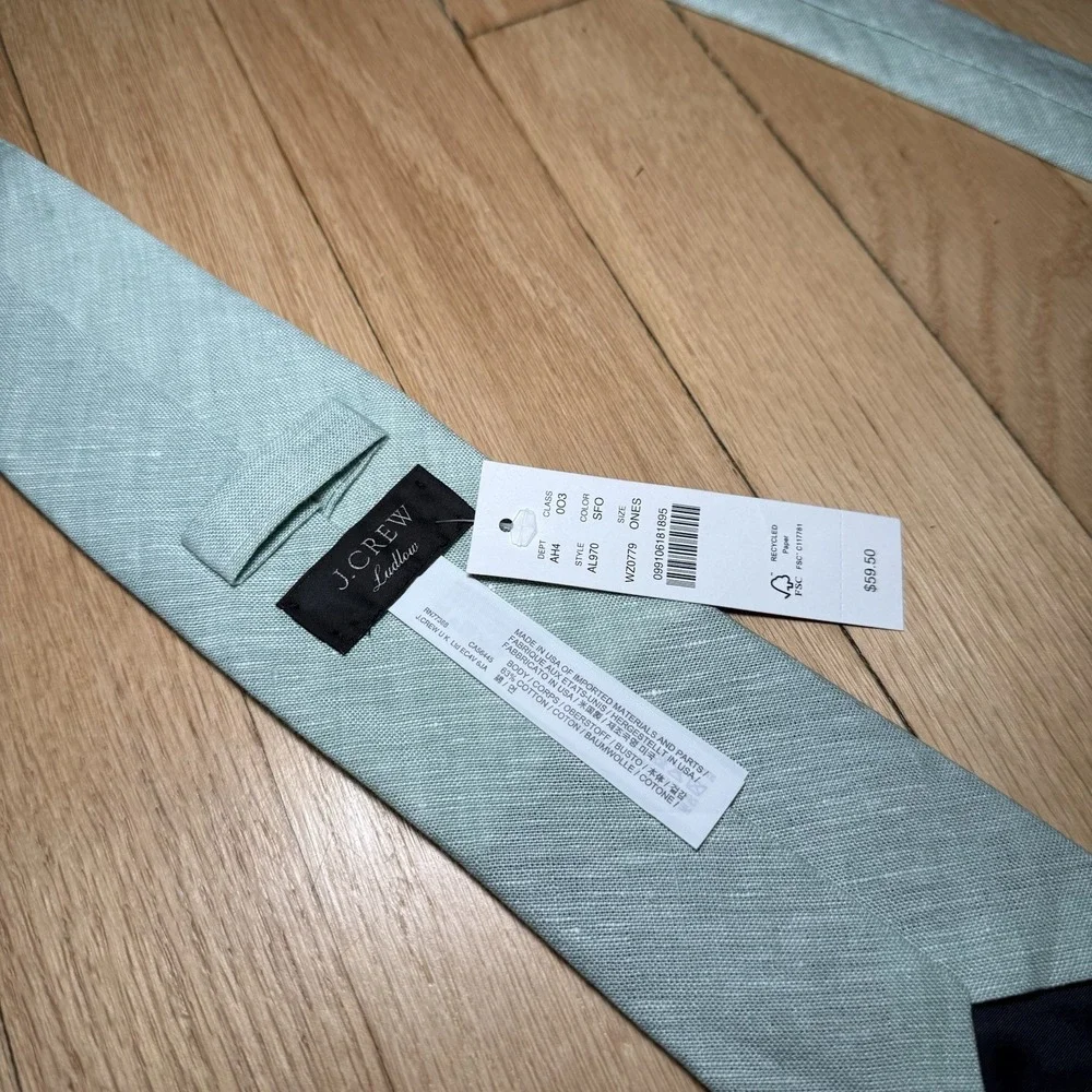 J Crew Ludlow Tie Mens One Size Mint Green Wool Blend Made USA Necktie‎ Preppy